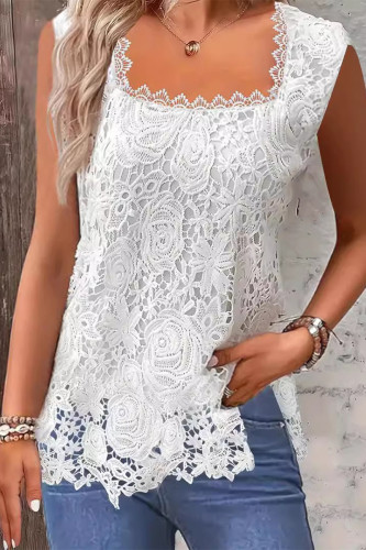 Sexy Solid Lace Square Collar Tops