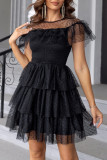 Celebrities Elegant Polka Dot Patchwork Flounce O Neck Cake Skirt Dresses