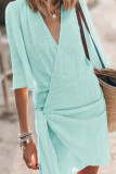 Casual Simplicity Solid Frenulum V Neck A Line Dresses