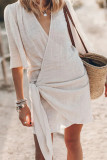 Casual Simplicity Solid Frenulum V Neck A Line Dresses