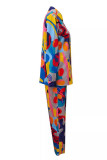 Casual Geometric Not Positioning Printed Buttons Turndown Collar Long Sleeve Two Pieces
