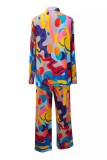 Casual Geometric Not Positioning Printed Buttons Turndown Collar Long Sleeve Two Pieces