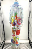 Casual Print Graffiti Patchwork Turndown Collar Long Sleeve Two Pieces