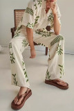 Casual Geometric Print Buttons Turndown Collar Short Sleeve Two Pieces