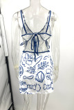 Sexy Print Graffiti Frenulum Backless Halter Sleeveless Dresses