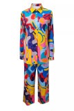 Casual Geometric Not Positioning Printed Buttons Turndown Collar Long Sleeve Two Pieces