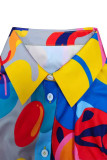 Casual Geometric Not Positioning Printed Buttons Turndown Collar Long Sleeve Two Pieces