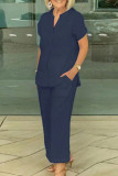 Casual Solid Pocket Buttons Short Sleeve Two Pieces