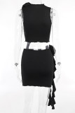 Sexy Solid Tassel Flowers Stringy Selvedge Collar Sleeveless Two Pieces