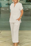 Casual Solid Pocket Buttons Short Sleeve Two Pieces