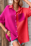 Casual Daily Solid Pocket Contrast Turndown Collar Tops