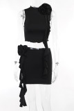 Sexy Solid Tassel Flowers Stringy Selvedge Collar Sleeveless Two Pieces