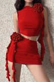 Sexy Solid Tassel Flowers Stringy Selvedge Collar Sleeveless Two Pieces