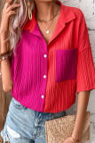 Casual Daily Solid Pocket Contrast Turndown Collar Tops