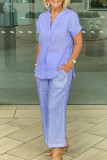 Casual Solid Pocket Buttons Short Sleeve Two Pieces