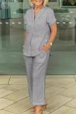 Casual Solid Pocket Buttons Short Sleeve Two Pieces