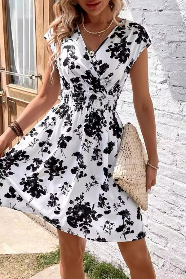 Elegant Floral Patchwork V Neck A Line Dresses