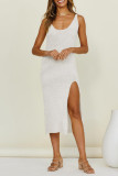 Sexy Vacation Solid Backless Slit Swimwears Cover Up