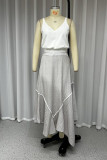 Casual Simplicity Solid Asymmetrical V Neck Sleeveless Two Pieces