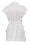 Casual Solid Bandage Pocket Buttons Turn-back Collar Tops