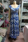Sexy Geometric Print Flounce V Neck A Line Dresses