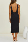 Sexy Vacation Solid Backless Slit Swimwears Cover Up