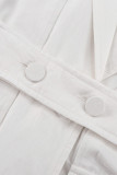 Casual Solid Bandage Pocket Buttons Turn-back Collar Tops
