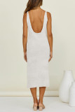 Sexy Vacation Solid Backless Slit Swimwears Cover Up