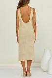 Sexy Vacation Solid Backless Slit Swimwears Cover Up