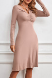Elegant Solid Bandage Fold V Neck A Line Dresses