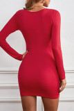 Sexy Solid Flounce Fold V Neck Wrapped Skirt Dresses