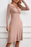 Elegant Solid Bandage Fold V Neck A Line Dresses