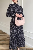 Elegant Print Flowers Hooded Collar A Line Dresses