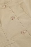Casual Simplicity Solid Pocket Buttons Oblique Collar Sleeveless Two Pieces