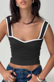 Sexy Solid Fold Contrast V Neck Tops
