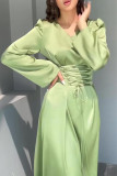 Elegant Solid Strap Design V Neck A Line Dresses