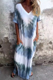 Casual Print Tie Dye Pocket V Neck A Line Short Sleeve Dress