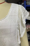 Casual Simplicity Solid Lace Hollowed Out O Neck Tops