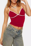 Sexy Solid Contrast V Neck Tops