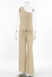 Casual Simplicity Solid Pocket Buttons Oblique Collar Sleeveless Two Pieces