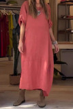 Casual Simplicity Solid Buttons O Neck A Line Short Sleeve Dress