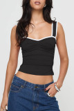 Sexy Solid Fold Contrast V Neck Tops