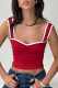 Sexy Solid Fold Contrast V Neck Tops