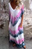 Casual Print Tie Dye Pocket V Neck A Line Short Sleeve Dress