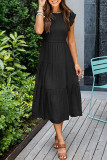Elegant Solid Fold O Neck A Line Short Sleeve Dress