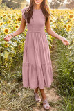 Elegant Solid Fold O Neck A Line Short Sleeve Dress