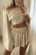 Casual Solid Fold Oblique Collar Long Sleeve Two Pieces(No waistband)