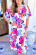 Casual Print Flowers Contrast V Neck Printed Short Sleeve Dress