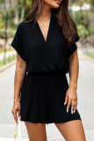 Simplicity Solid Fold V Neck Loose Rompers