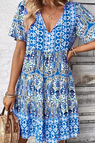 Casual Bohemian Geometric Print V Neck A Line Dresses